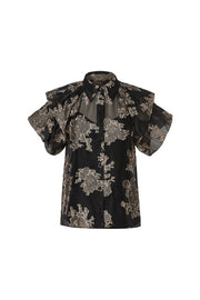 Psophia Silver Bloom Double Layer Tulip Sleeve Top