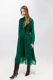 Psophia Georgette Silk Dress Emerald Green