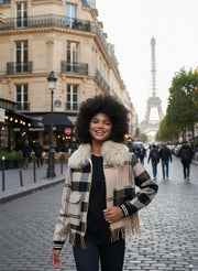 Vilagallo Jacket Check Pattern Camel/Black