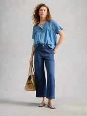 White Stuff Tia Wide Leg Crop Jean Dark Denim