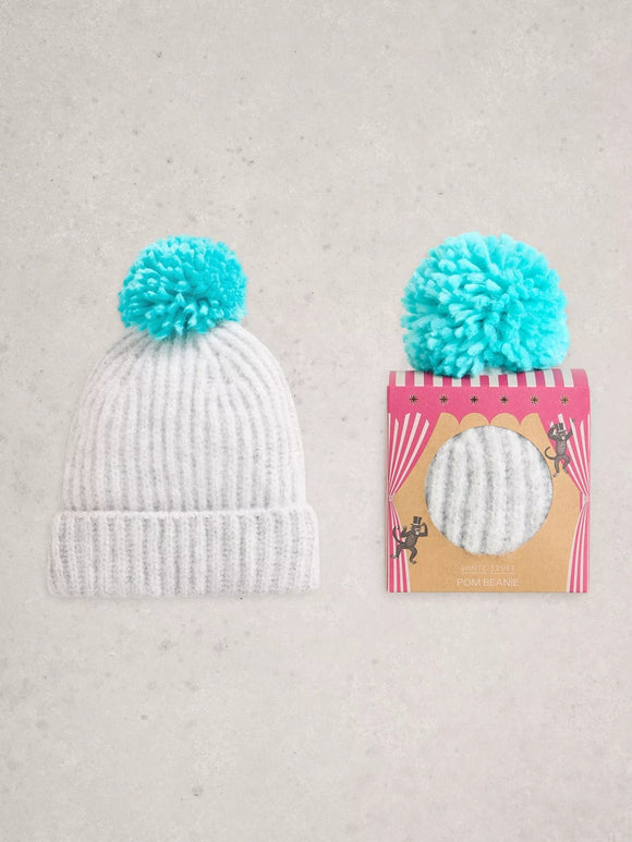White Stuff Pom Beanie In A Box Mid Blue