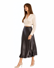 Molly Bracken Satin Skirt Gun Metal