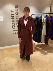 Christina Felix Wool Blend Coat With Belt Burgundy