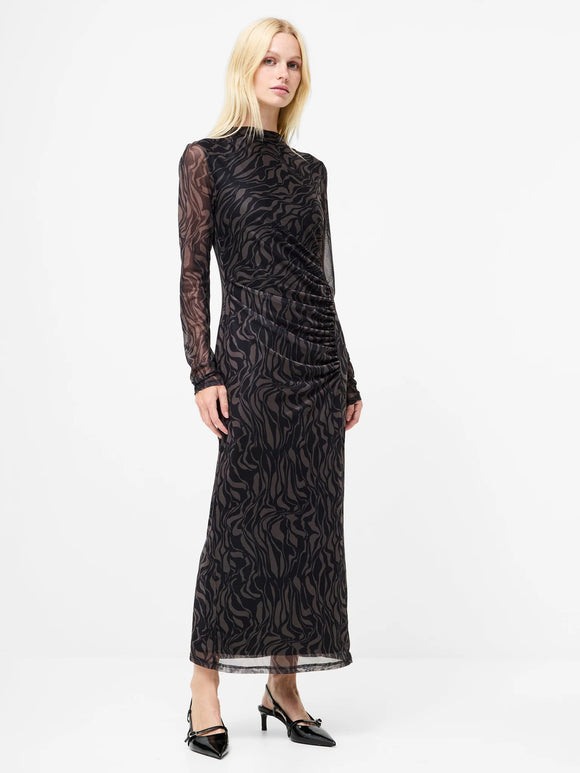 French Connection Zaria Mesh Dress Khaki/Black Print