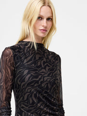 French Connection Zaria Mesh Dress Khaki/Black Print