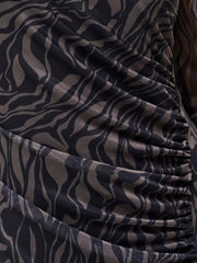 French Connection Zaria Mesh Dress Khaki/Black Print