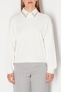Kaos Offwhite Knitted Top With Detachable Sequin Collar