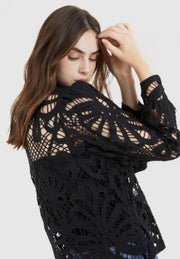 Marc Aurel Black Lace Blouse With Stand Up Collar