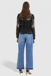 Marc Aurel Black Lace Blouse With Stand Up Collar