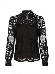 Marc Aurel Black Lace Blouse With Stand Up Collar