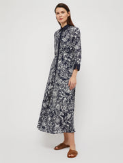 Pennyblack Leale Linen Shirt Dress Navy Blue Pattern