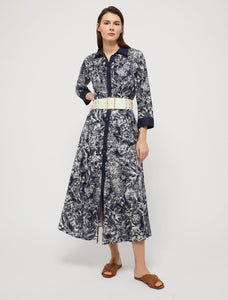 Pennyblack Leale Linen Shirt Dress Navy Blue Pattern