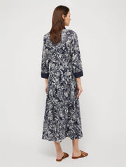 Pennyblack Leale Linen Shirt Dress Navy Blue Pattern