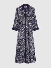 Pennyblack Leale Linen Shirt Dress Navy Blue Pattern