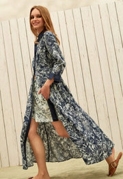 Pennyblack Leale Linen Shirt Dress Navy Blue Pattern